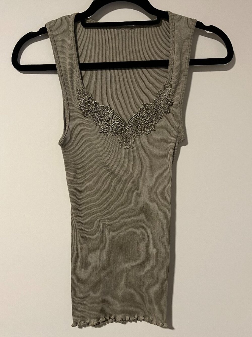 Camisole Style Ribbed Knit Tank Top Lace Trim V-Neck Boho Fairycore Y2K NEW